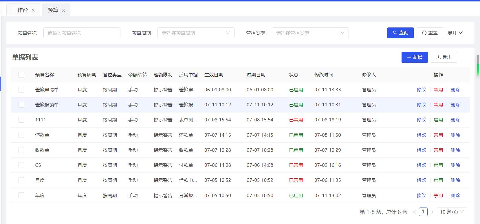 预算界面
